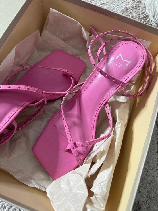 Marc Fisher Hot Pink Strappy Square-Toe Sandals - Picture 2 of 5